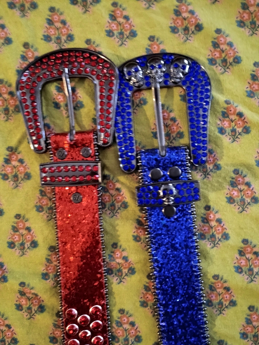 Red and Blue Rhinestone Buckle Belts